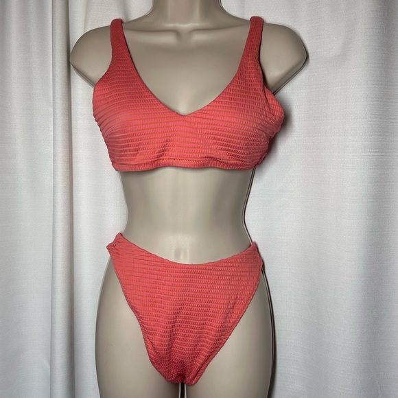 Lululemon Smocked Skimpy Fit Swim Suit Bikini Top Bottom Size 8 A/B Cup Apricot - Picture 4 of 12